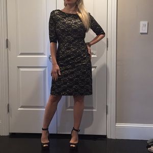 Eliza J black and gold embroidered lace dress